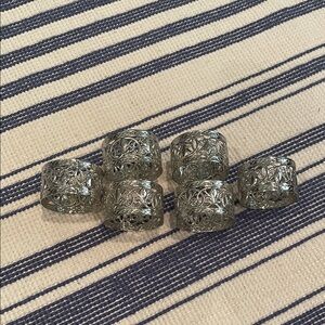 EUC Vintage Silver Tone Filigree Napkin Rings Set of Six